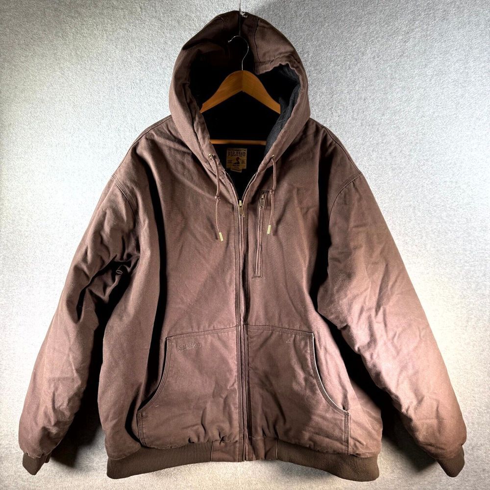 Red Head 3M Thinsulate Jacket Men 2XL Brown 100% Cotton Hooded Full Zip Workwear